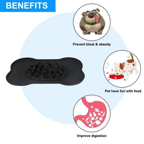  3Y Cheer Dog Bowls with Bone Shape Non-Slip Mat Dog Cat Food Bowl, Black