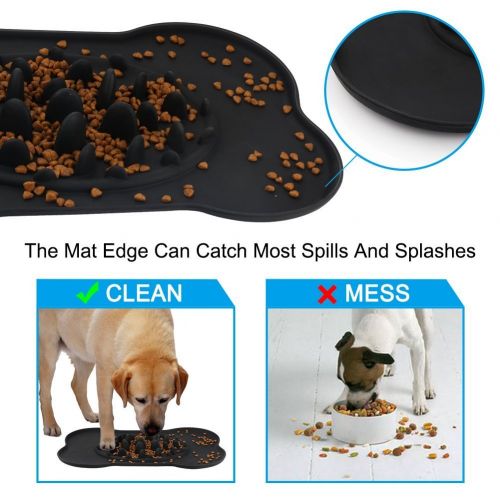  3Y Cheer Dog Bowls with Bone Shape Non-Slip Mat Dog Cat Food Bowl, Black