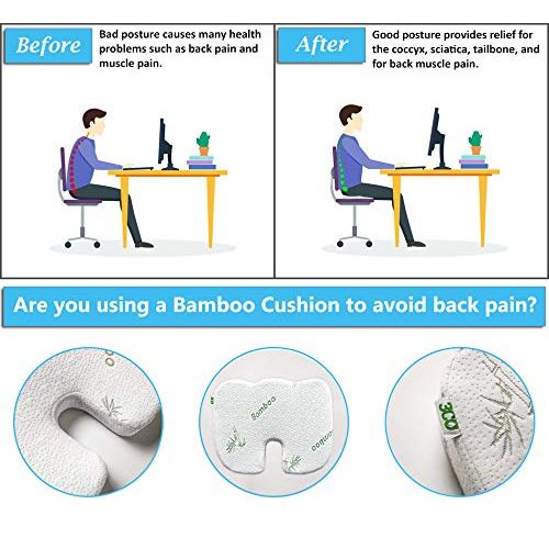 3coFit Orthopedic Gel Seat Sciatica Pillow - Non-Slip Memory Foam Bamboo Cushion - Provides Relieve Coccyx, Tailbone & Back Muscle Pain - Great for Office Chair, Car Seat, Wheelcha