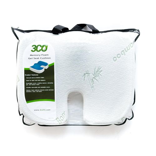  3coFit Orthopedic Gel Seat Sciatica Pillow - Non-Slip Memory Foam Bamboo Cushion - Provides Relieve Coccyx, Tailbone & Back Muscle Pain - Great for Office Chair, Car Seat, Wheelcha