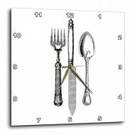 3dRose Black and white vintage cutlery set - fancy fork knife and spoon drawing - restaurant kitchen chef, Wall Clock, 10 by 10-inch