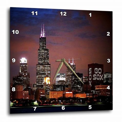  3dRose Chicago Skyline at Night, Wall Clock, 15 by 15-inch