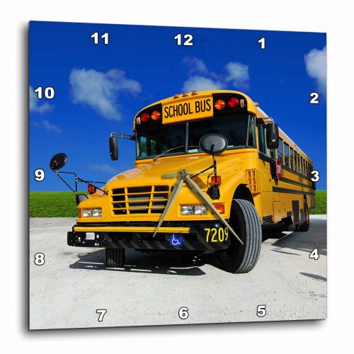 3dRose Yellow school bus on a sunny day, Wall Clock, 15 by 15-inch