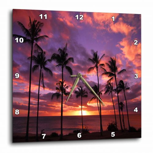  3dRose Colorful Tropical Sunset Night Scene, Hawaii Sunset, Wall Clock, 10 by 10-inch