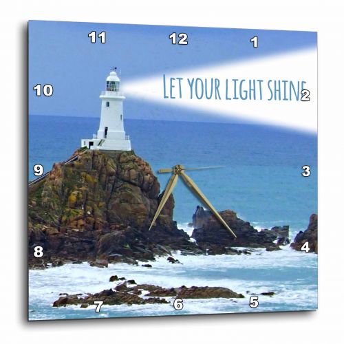  3dRose Let your light shine - lighthouse shining bright - light house at sea ocean - inspiring words saying, Wall Clock, 10 by 10-inch