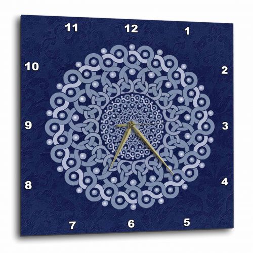  3dRose Muted blue fantasy mandala on navy blue muted grunge damask, Wall Clock, 15 by 15-inch