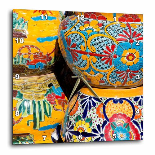  3dRose Arizona, Tucson, Tubac. Traditional hand-painted Mexican pottery. , Wall Clock, 13 by 13-inch