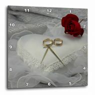 3dRose two wedding rings on white heart and red rose, Wall Clock, 13 by 13-inch