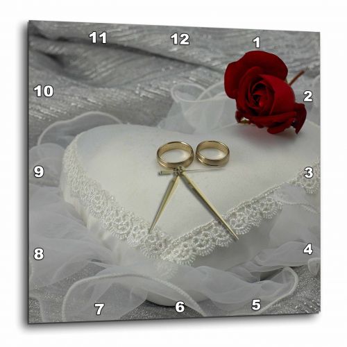  3dRose two wedding rings on white heart and red rose, Wall Clock, 13 by 13-inch