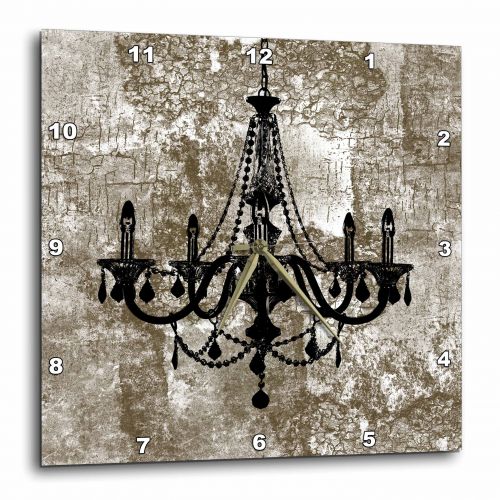 3dRose Gold Grunge Black Chic Chandelier, Wall Clock, 10 by 10-inch