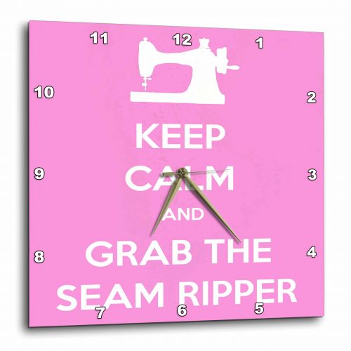  3dRose Keep calm and grab the seam ripper, Pink and White, Wall Clock, 13 by 13-inch