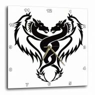 3dRose Black Dueling Dragons, Wall Clock, 10 by 10-inch