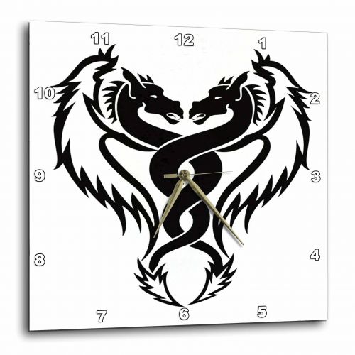  3dRose Black Dueling Dragons, Wall Clock, 10 by 10-inch