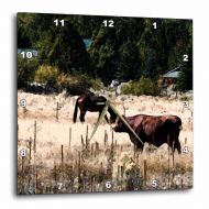 3dRose Black Horse and Brown Cow Out in Pasture Together in Fresco Finish, Wall Clock, 10 by 10-inch