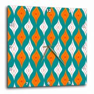 3dRose Wavy Diamonds in Teal and Orange, Wall Clock, 10 by 10-inch