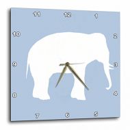 3dRose Blue elephant silhouette. White wildlife. Modern pastel wild animal., Wall Clock, 10 by 10-inch