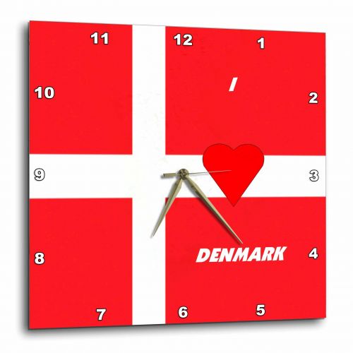  3dRose I Love Denmark, Wall Clock, 10 by 10-inch