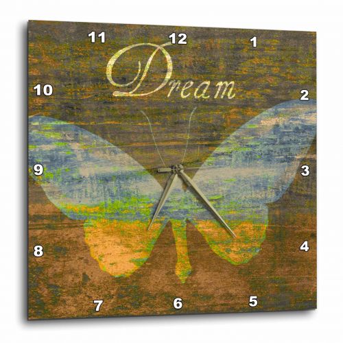  3dRose Bronze Dream Butterfly- Inspirational Words- Art, Wall Clock, 10 by 10-inch