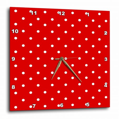  3dRose Red and white polka dot pattern - small minnie dots - stylish retro dotty spotty cute classic, Wall Clock, 10 by 10-inch