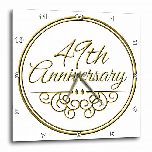  3dRose 49th Anniversary gift - gold text for celebrating wedding anniversaries - 49 years married together, Wall Clock, 10 by 10-inch