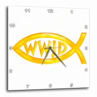 3dRose Christian Fish Symbol – WWJD (gold), Wall Clock, 10 by 10-inch