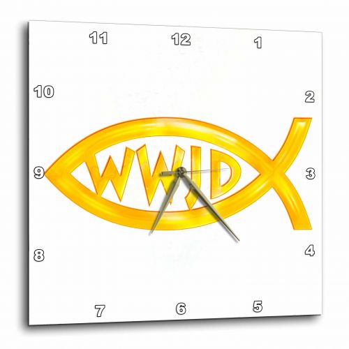  3dRose Christian Fish Symbol – WWJD (gold), Wall Clock, 10 by 10-inch