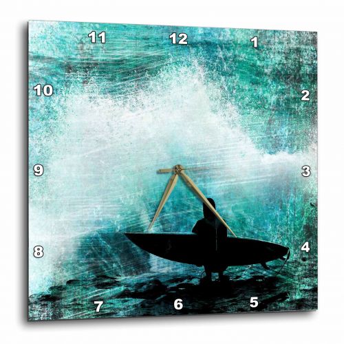  3dRose Watching Waves smashing on the rocks while a surfer watches for the perfect wave, Wall Clock, 10 by 10-inch