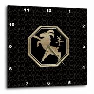 3dRose Chinese Zodiac Sign, Year of the Goat, Gold on Black with Lanterns, Wall Clock, 10 by 10-inch