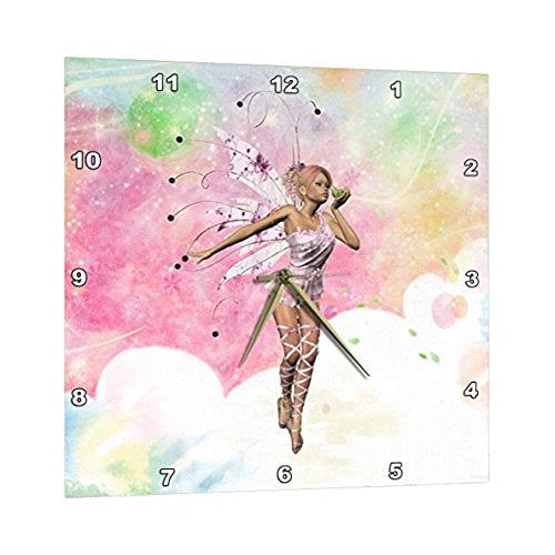  3dRose A little fairy kiss a magic frog on a pink background, Wall Clock, 10 by 10-inch