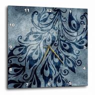 3dRose Blue Grunge Peacock Feathers Art, Wall Clock, 10 by 10-inch