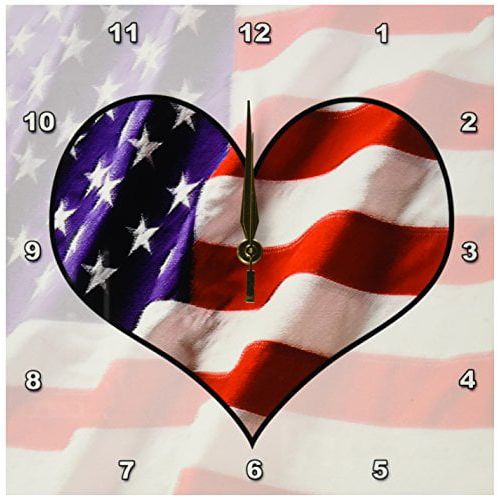  3dRose American Flag Heart, Wall Clock, 10 by 10-inch