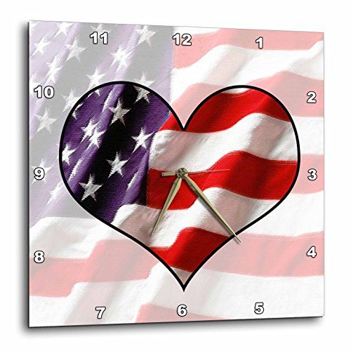  3dRose American Flag Heart, Wall Clock, 10 by 10-inch