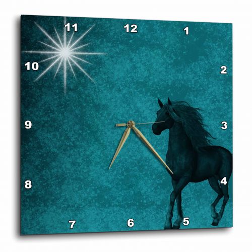  3dRose Beautiful Horse aqua grunge sky , Wall Clock, 10 by 10-inch