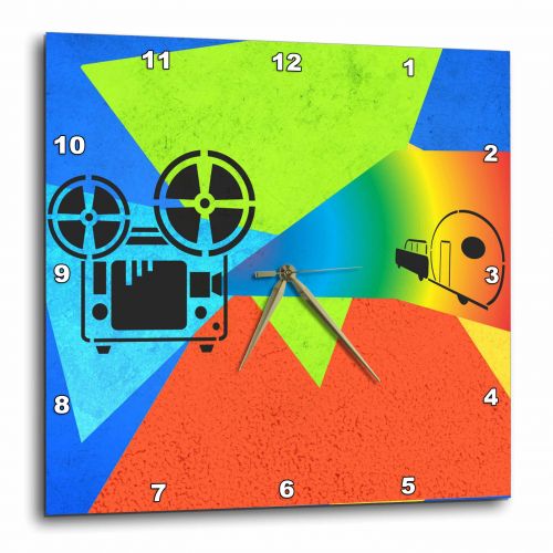  3dRose Movie Reel on Projector in Vivid Colors, Wall Clock, 10 by 10-inch