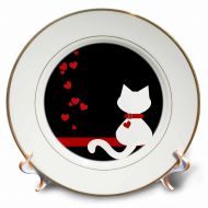 3dRose Pet Lovers Red Hearts White Kitty Cat, Porcelain Plate, 8-inch