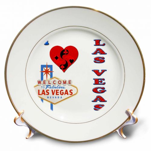  3dRose I love las vegas. Nevada. Playing cards. Casino. Popular saying. - Porcelain Plate, 8-inch