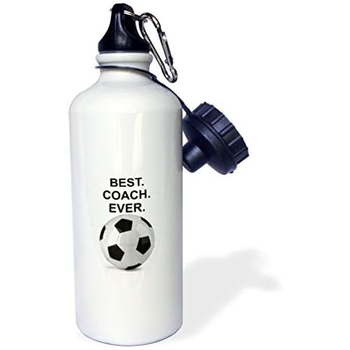  3dRose Best Coach Ever soccer ball Flip Straw Water Bottle, 21 oz, White