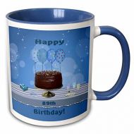 3dRose 89th Birthday Party with Chocolate Cake and Blue Balloons Mug, 11 oz