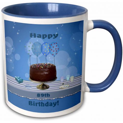  3dRose 89th Birthday Party with Chocolate Cake and Blue Balloons Mug, 11 oz