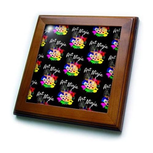  3dRose Funny Art Ninja with Art Palette and Brushes Pattern for. - Framed Tiles (ft_351522_1)