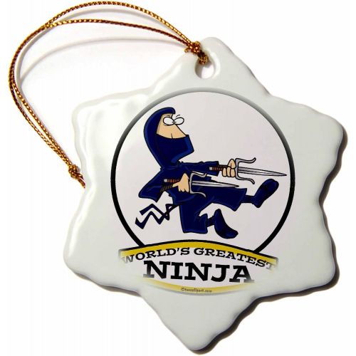  3dRose orn_103390_1 Funny Worlds Greatest Ninja Cartoon Snowflake Porcelain Ornament, 3-Inch