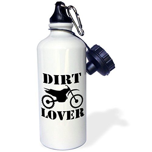  3dRose Black Bike Graphic Image and Dirt Lover Text On White Background Sports Water Bottle, 21Oz, Multicolored
