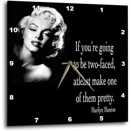  3dRose dpp_130254_3 If You are Going to Be Two-Faced Atleast Make One of Them Pretty Marilyn Monroe Quote Wall Clock, 15 by 15-Inch