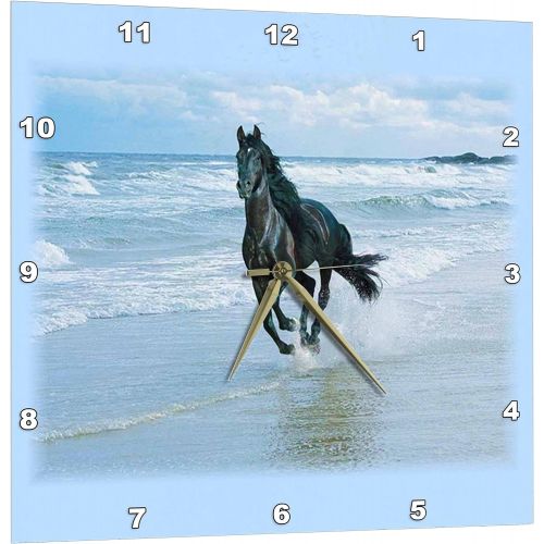  3dRose Black Horse Racing on Ocean Beach - Wall Clock, 15 by 15-Inch (DPP_38919_3)