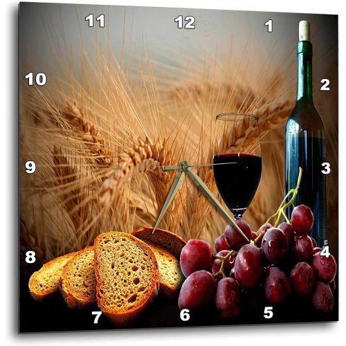  3dRose dpp_14294_2 Wine Bread Grapes Wall Clock, 13 by 13-Inch