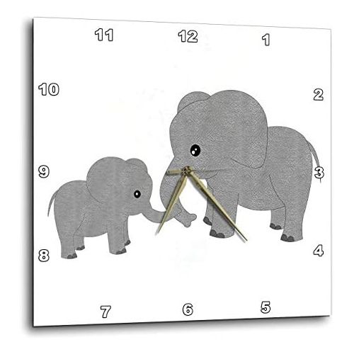  3dRose DPP_195248_2 Mom and Baby Elephant Wall Clock, 13 x 13
