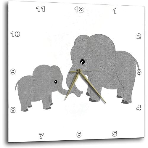  3dRose DPP_195248_2 Mom and Baby Elephant Wall Clock, 13 x 13