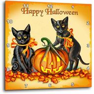 3dRose dpp_11651_3 This Design Features a Pair of Frisky Black Kittens and a Glowing Jackolantern on Halloween Wall Clock, 15 by 15-Inch