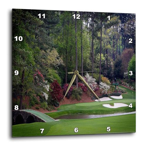  3dRose DPP_131410_2 Augustas Amen Corner Golf Course Golfers on Bridge Wall Clock, 13 by 13-Inch