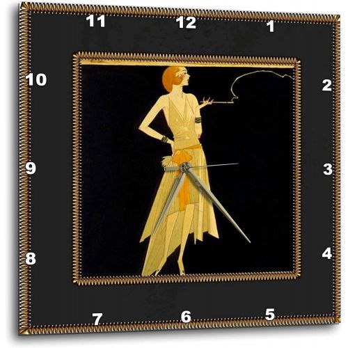  3dRose LLC dpp_39590_3 Wall Clock, 15 by 15-Inch, Art Deco Lady on Black with Gold Frame